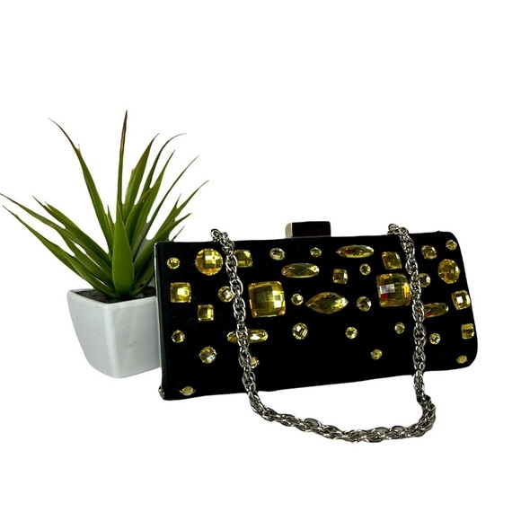 Kate Landry Black Evening Clutch Formal Handbag Gold Jeweled‎ Black Bag - Picture 9 of 11